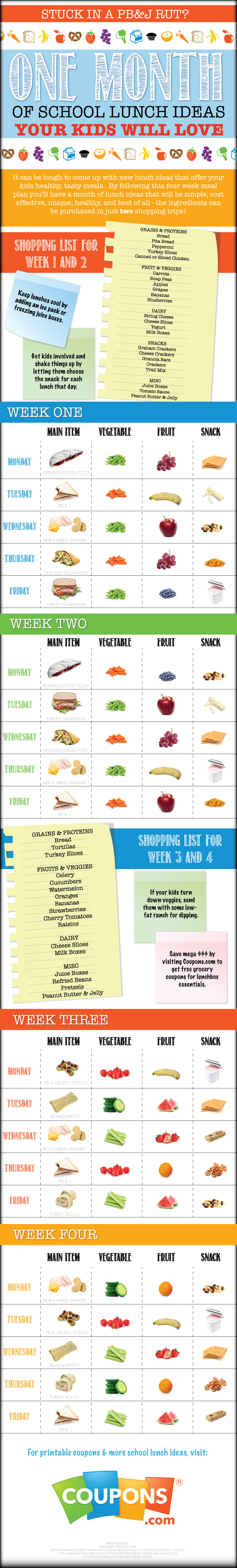 One Month of Easy School Lunch Ideas Infographic