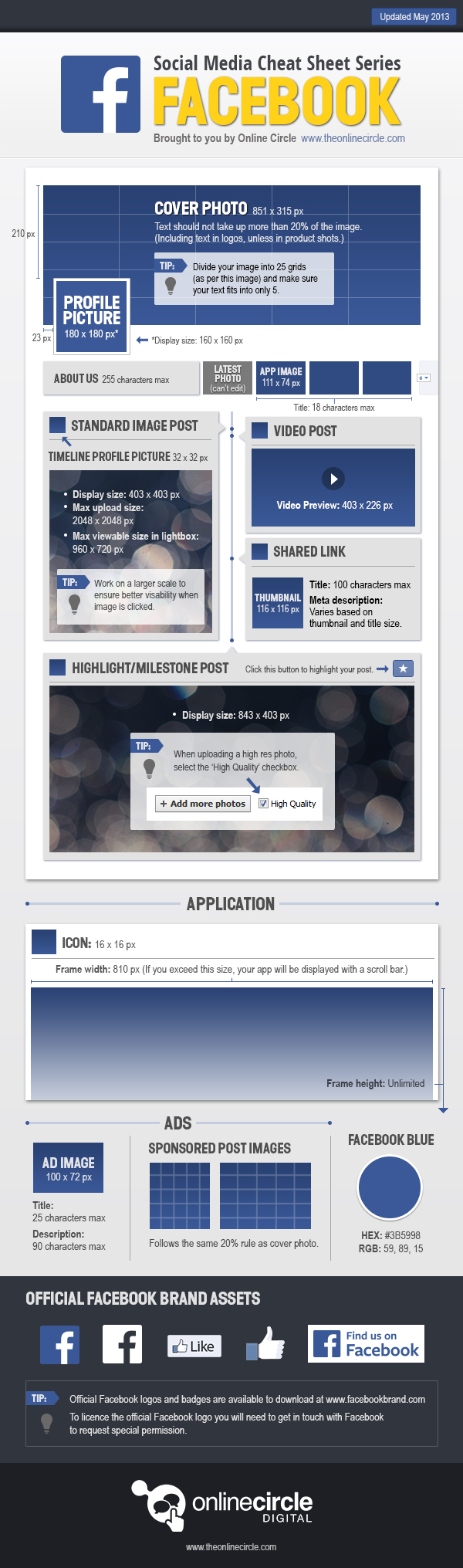 Facebook sizes and dimensions cheat sheet 2013